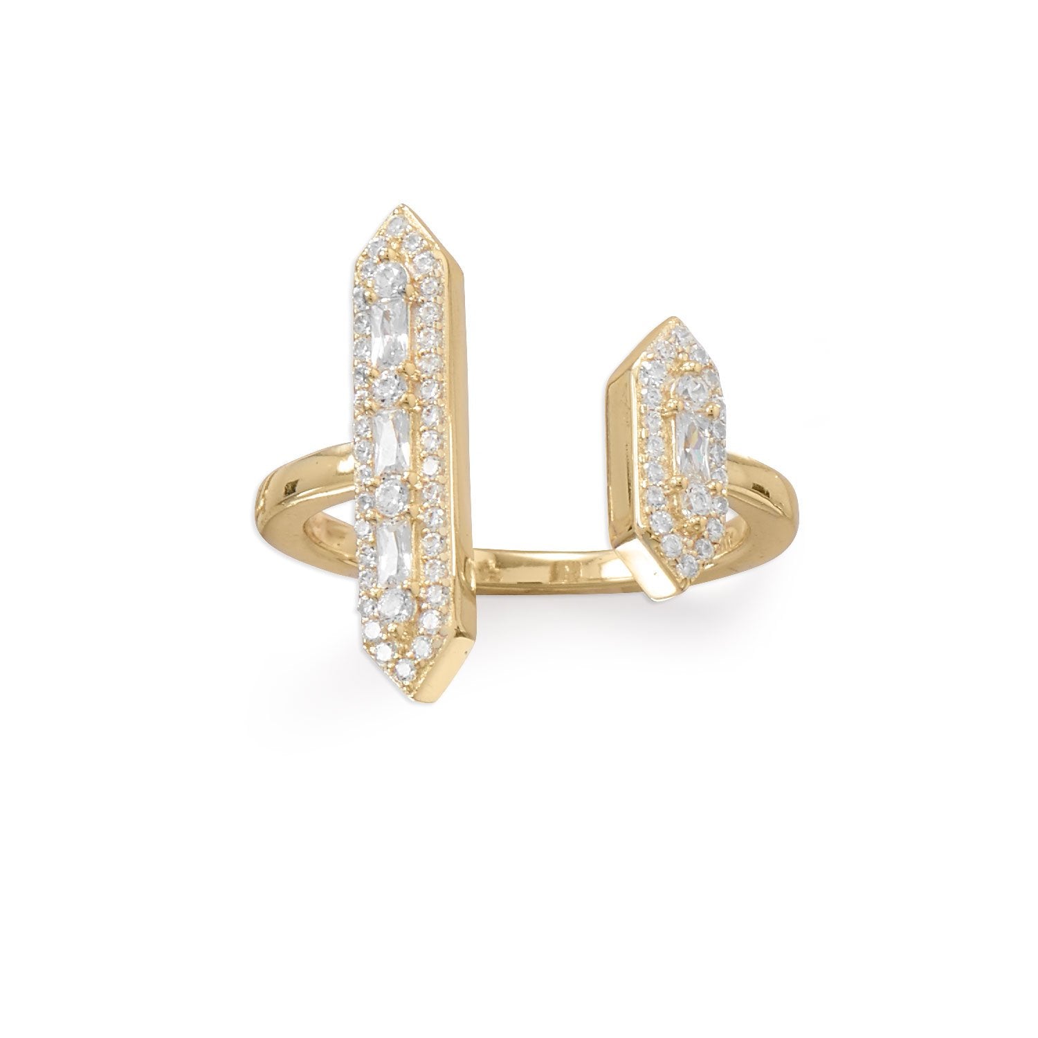 14 Karat Plated CZ Double Bar Ring - Joyeria Lady