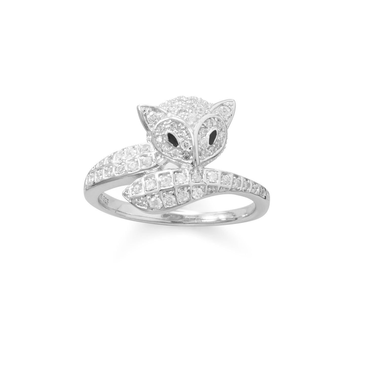 Rhodium Plated Cute Fox CZ Ring - Joyeria Lady