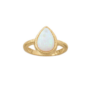 14 Karat Gold Plated Textured Pear Synthetic Opal Ring - Joyeria Lady