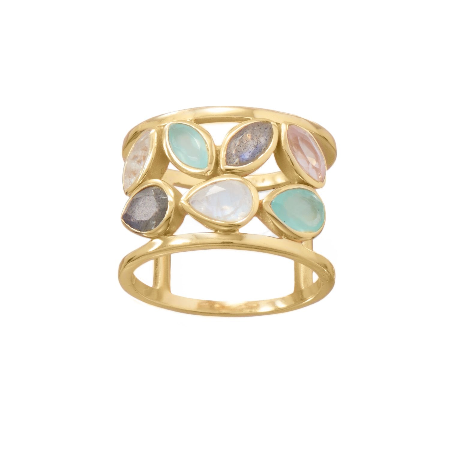 14 Karat Gold Plated Multi Stone Ring - Joyeria Lady
