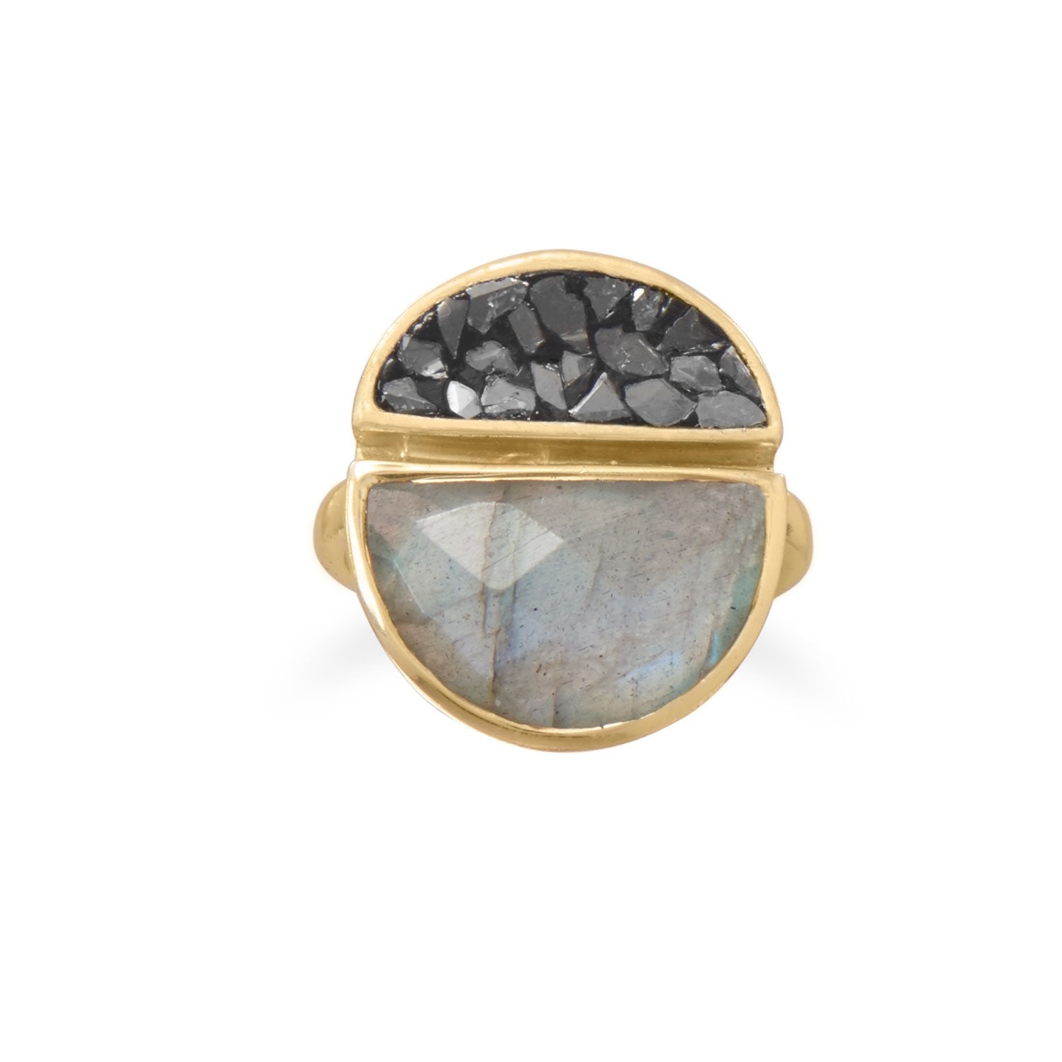 14 Karat Gold Plated Labradorite and Diamond Chips Ring - Joyeria Lady