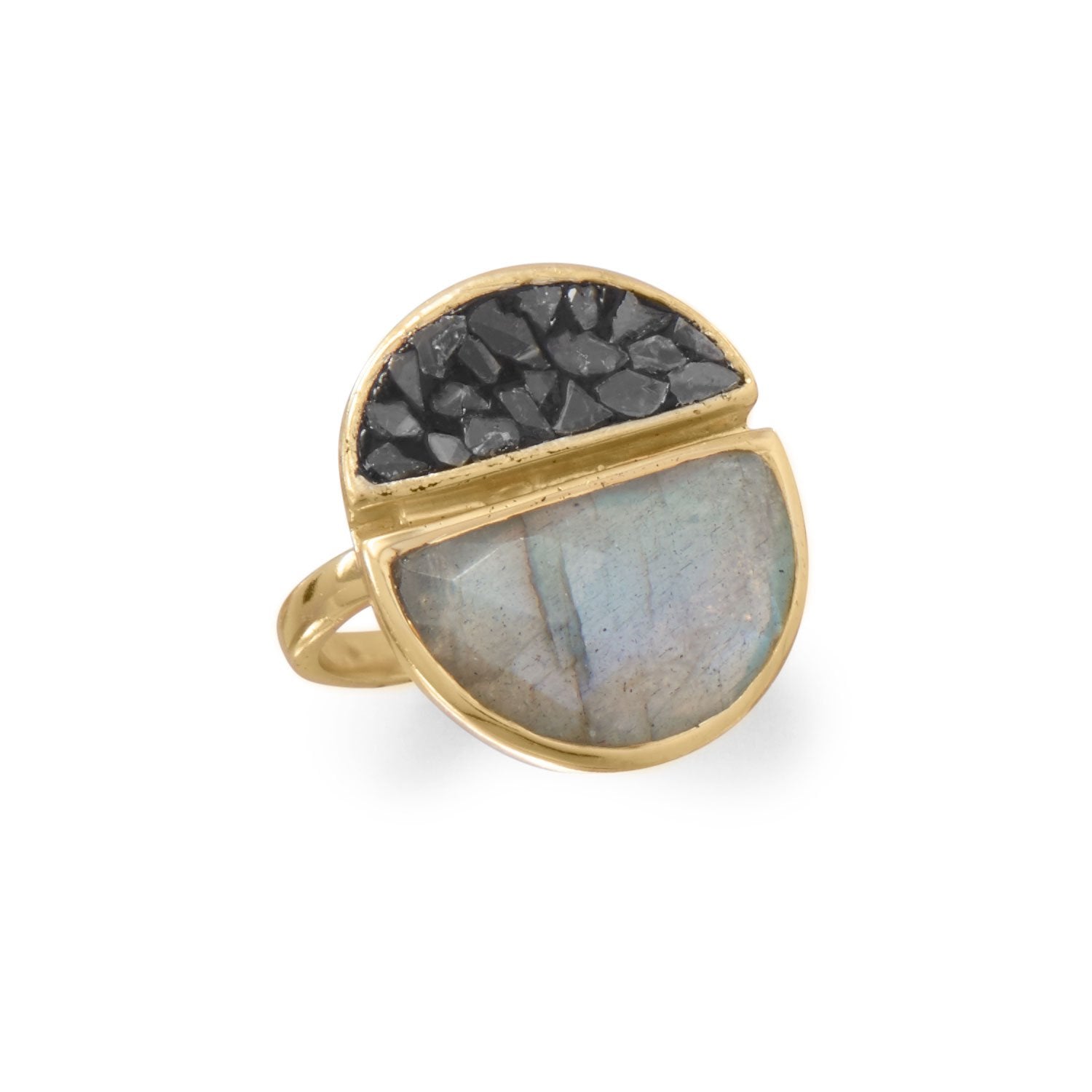 14 Karat Gold Plated Labradorite and Diamond Chips Ring - Joyeria Lady
