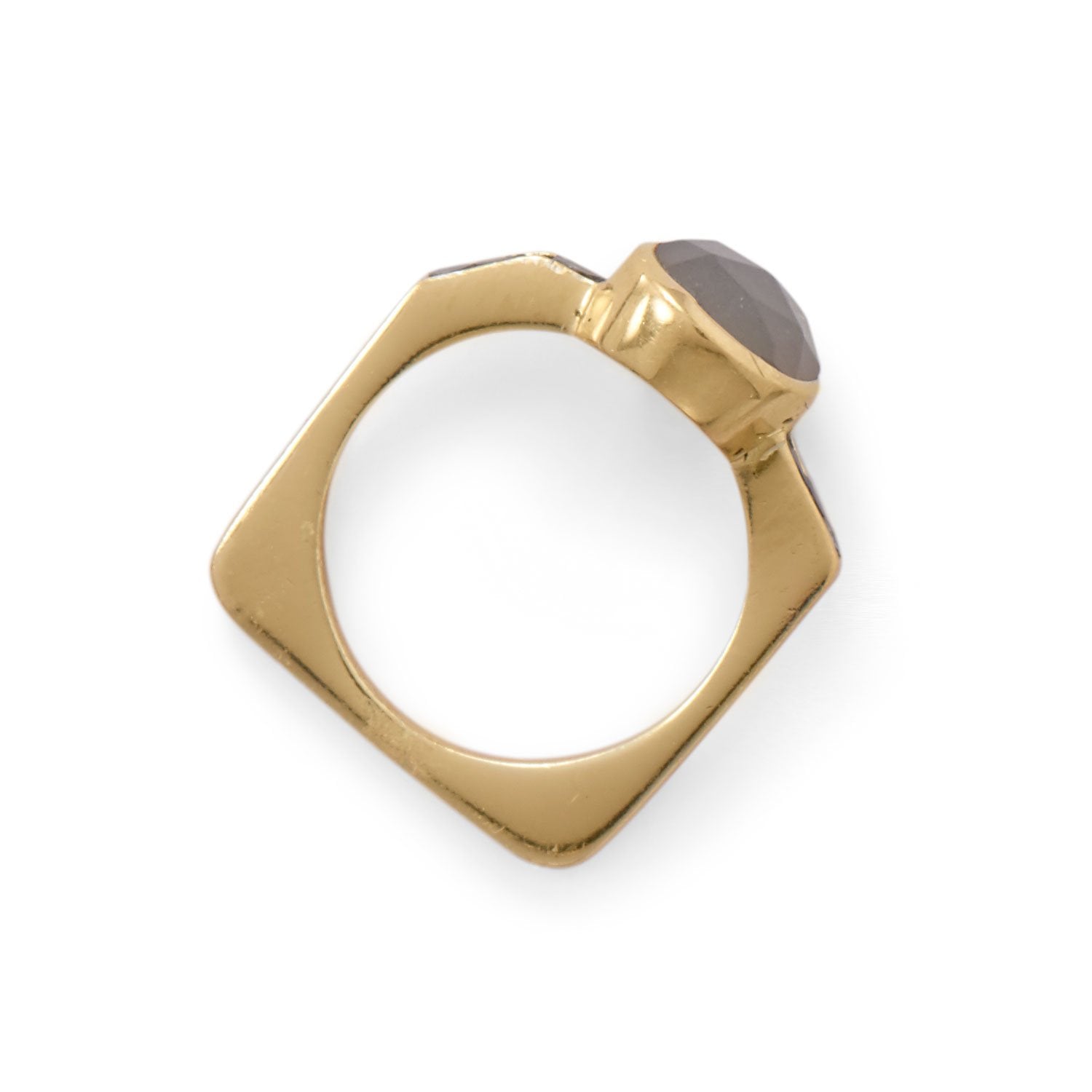 14 Karat Gold Plated Grey Moonstone and Diamond Chips Ring - Joyeria Lady