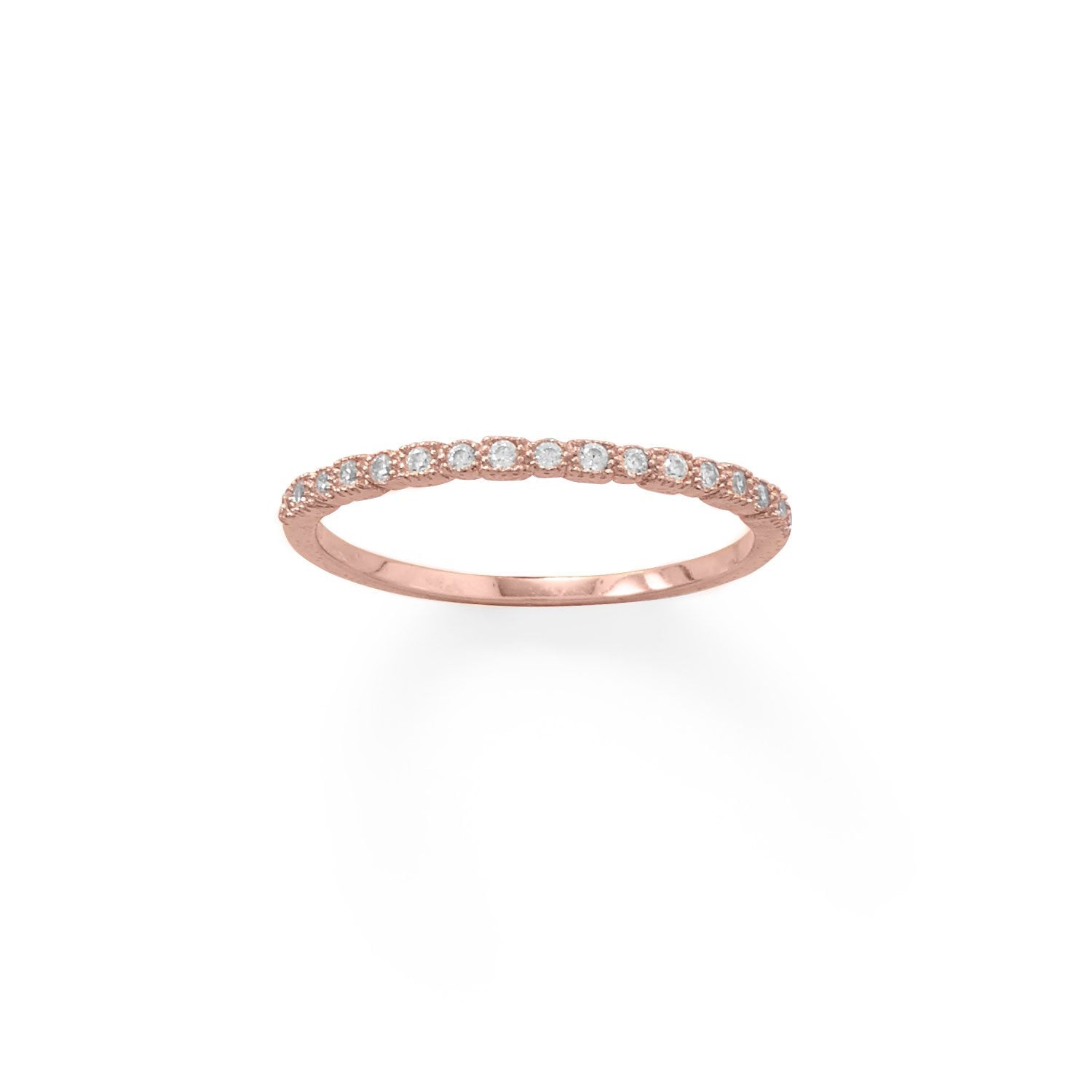 14 Karat Rose Gold Plated Thin CZ Ring - Joyeria Lady