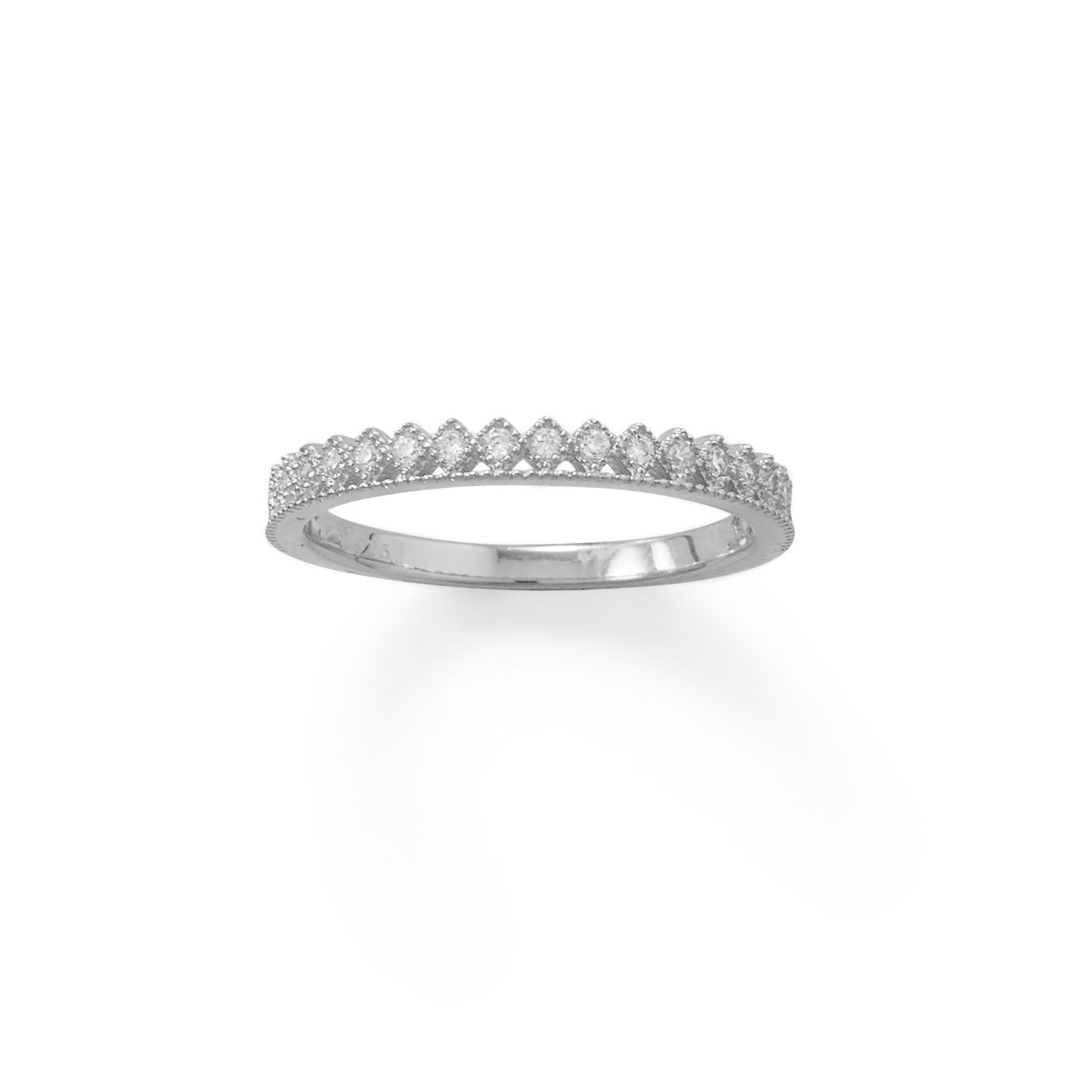 Rhodium Plated CZ Thin Crown Design Ring - Joyeria Lady
