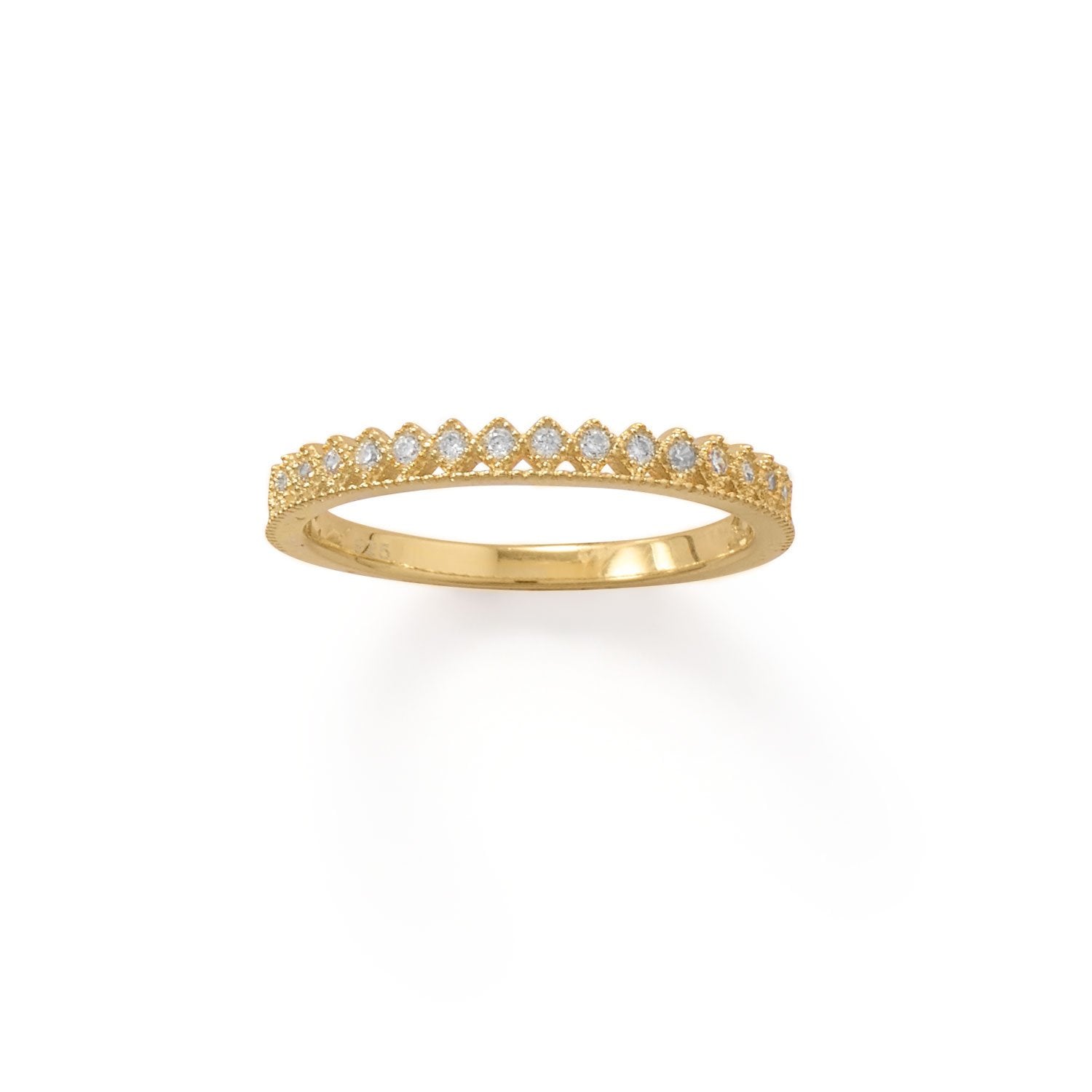 14 Karat Gold Plated CZ Thin Crown Design Ring - Joyeria Lady