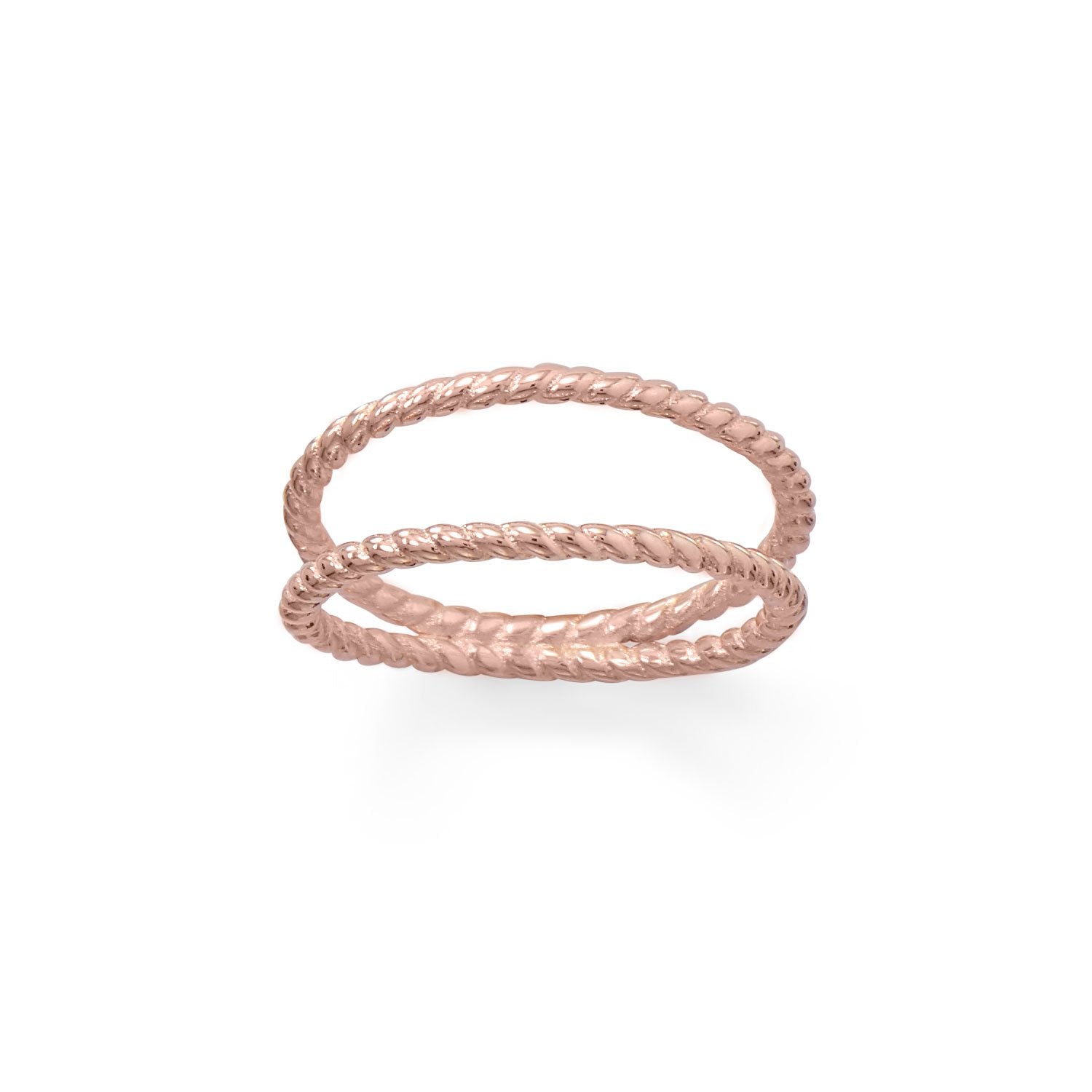 14 Karat Rose Gold Plated Rope Twist Double Band Ring - Joyeria Lady