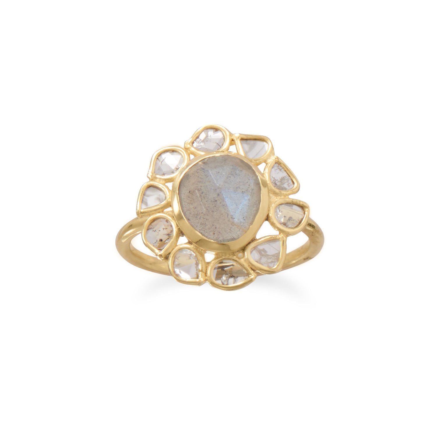14 Karat Gold Plated Polki Diamond and Labradorite Ring - Joyeria Lady