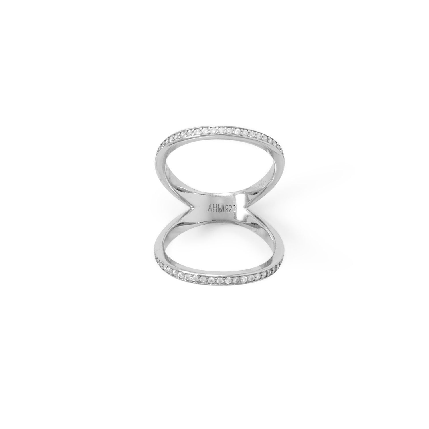 Rhodium Plated CZ Double Band Knuckle Ring - Joyeria Lady