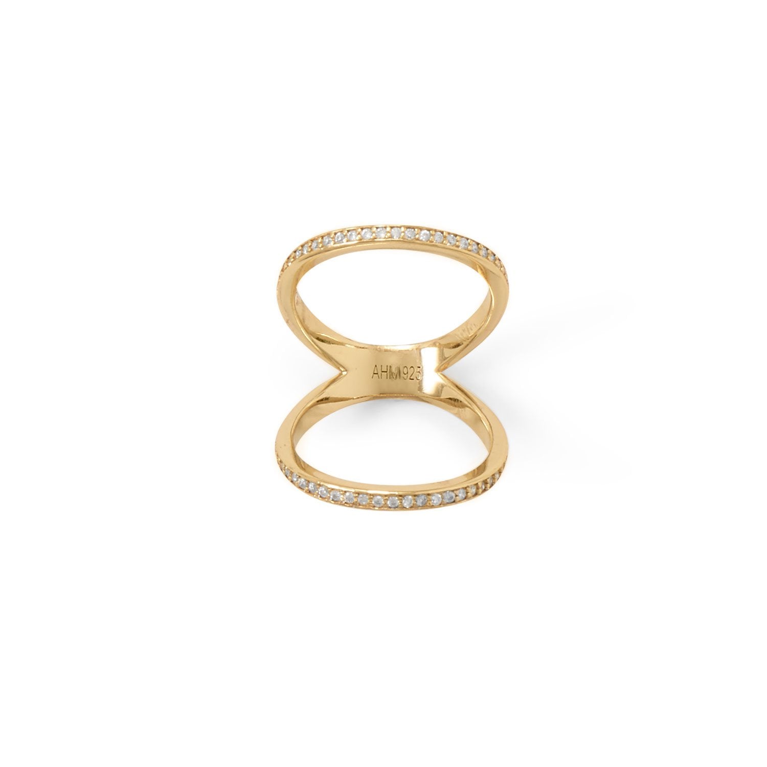 14 Karat Gold Plated CZ Double Band Knuckle Ring - Joyeria Lady