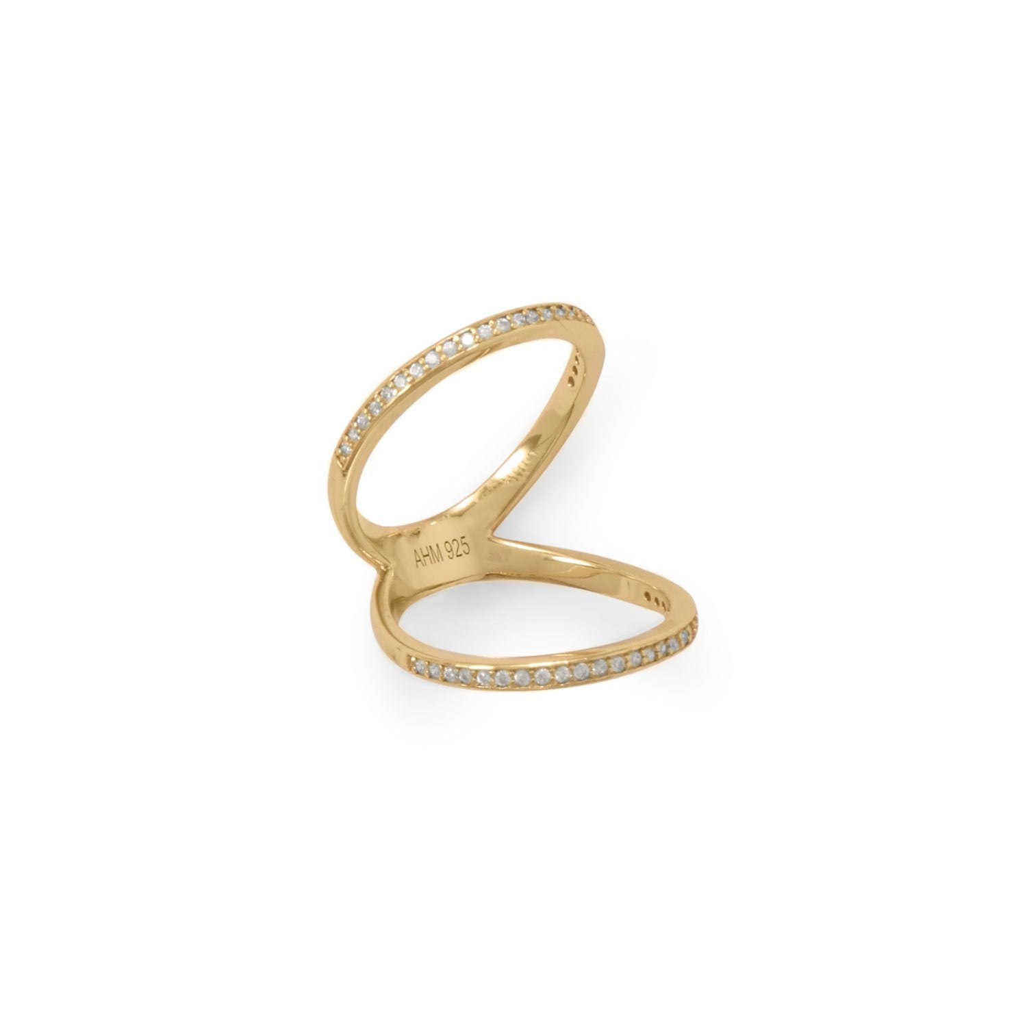14 Karat Gold Plated CZ Double Band Knuckle Ring - Joyeria Lady