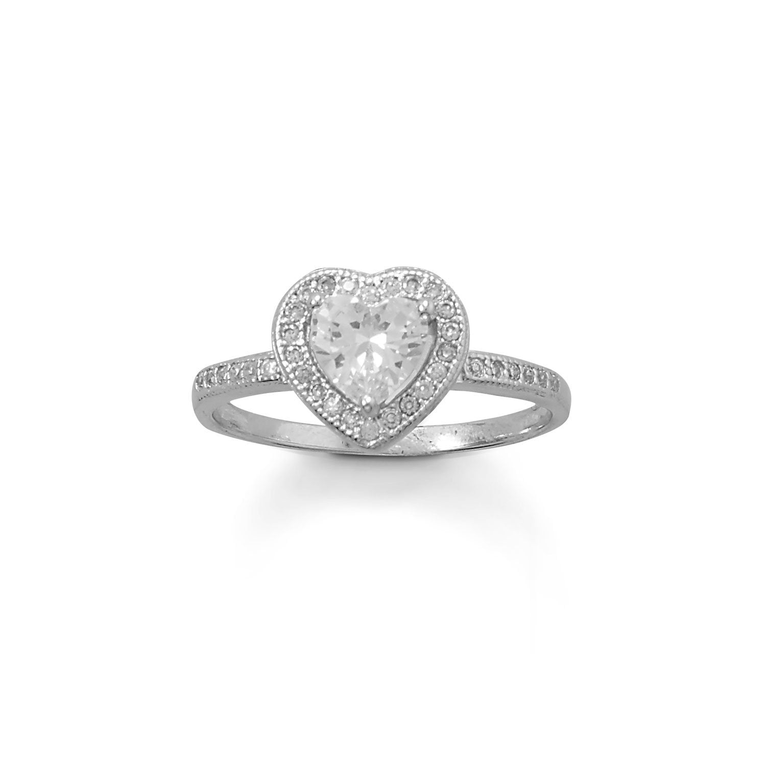 Rhodium Plated CZ Heart Ring - Joyeria Lady