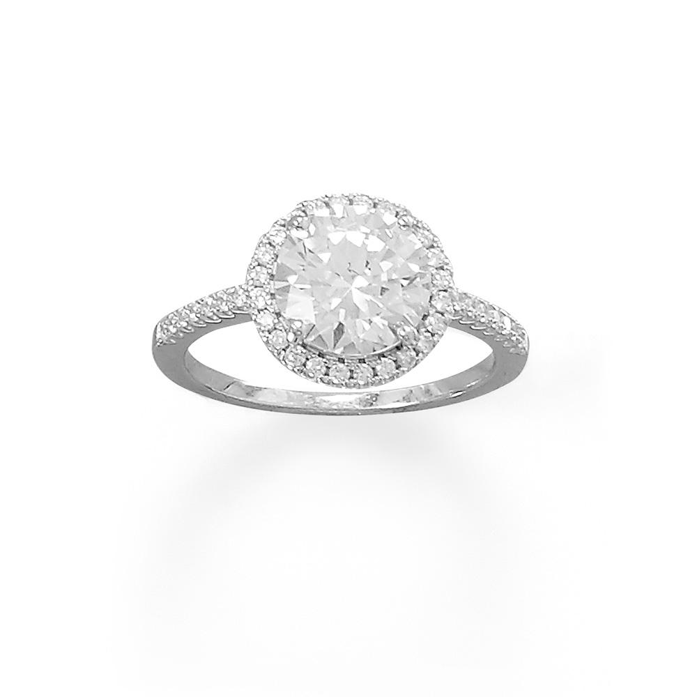 Rhodium Plated Round CZ Ring with CZ Edge - Joyeria Lady