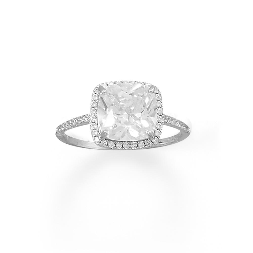 Rhodium Plated Square CZ Ring with CZ Edge - Joyeria Lady
