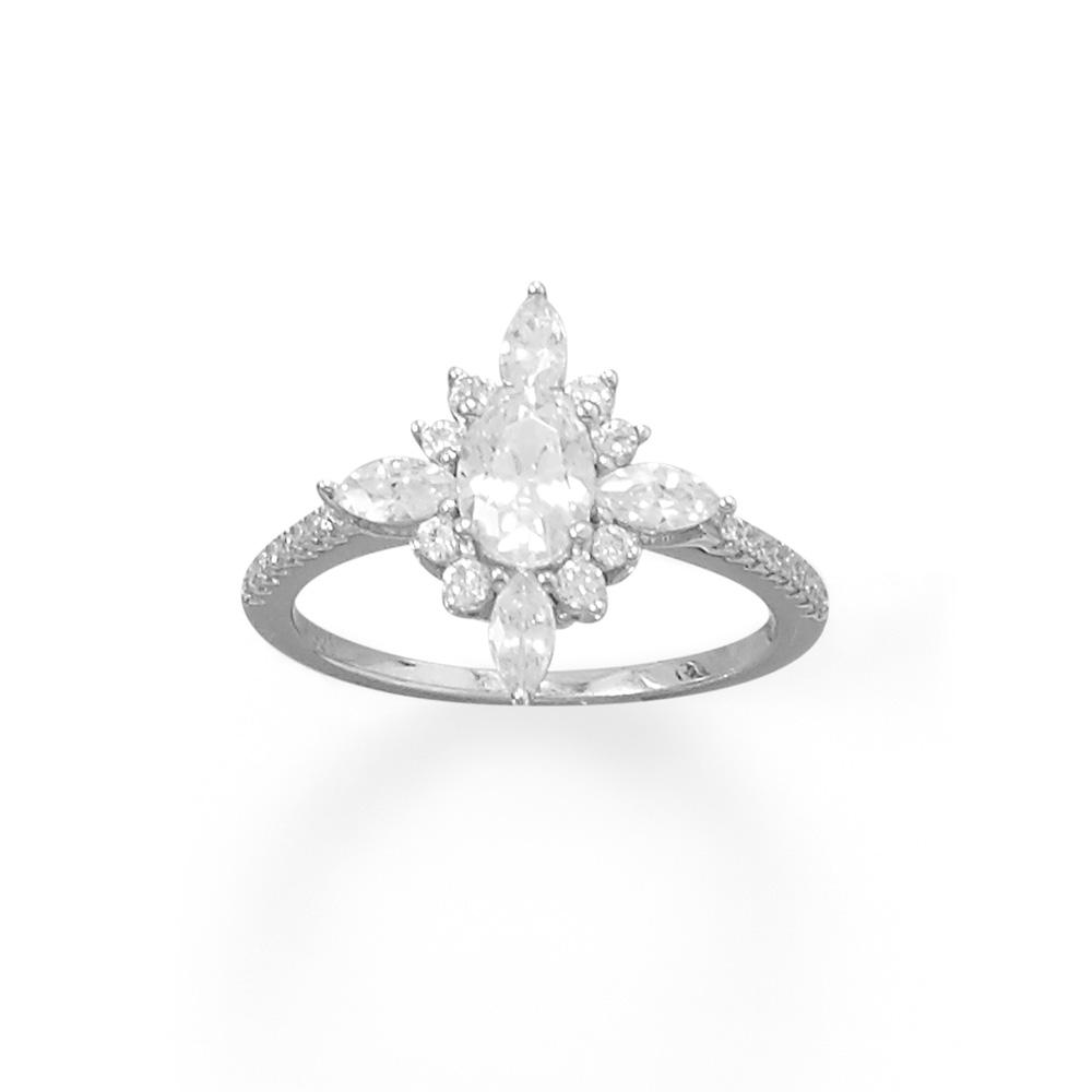 Rhodium Plated Diamond Shaped Multi CZ Ring - Joyeria Lady