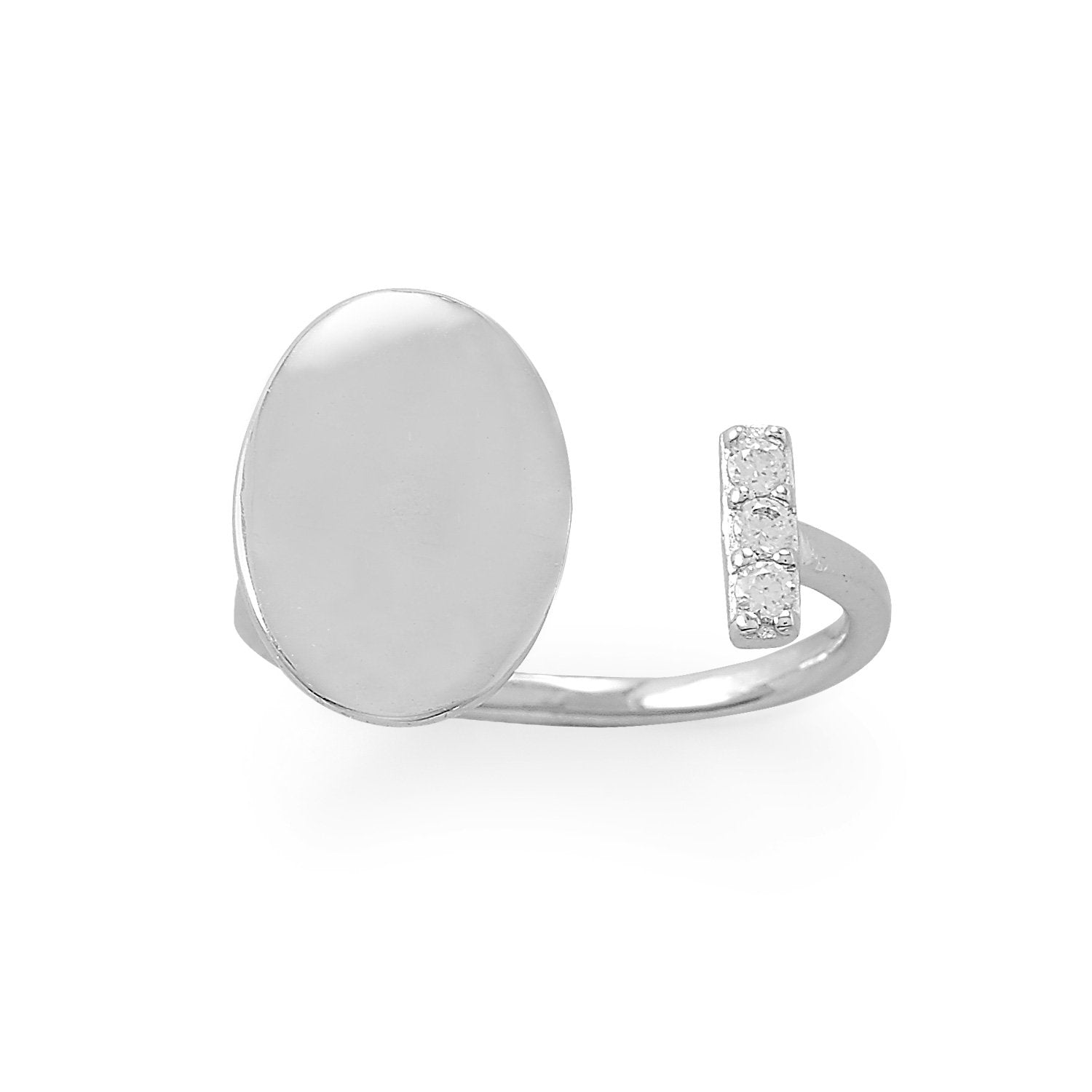 Engravable Rhodium Plated CZ Wrap Ring - Joyeria Lady