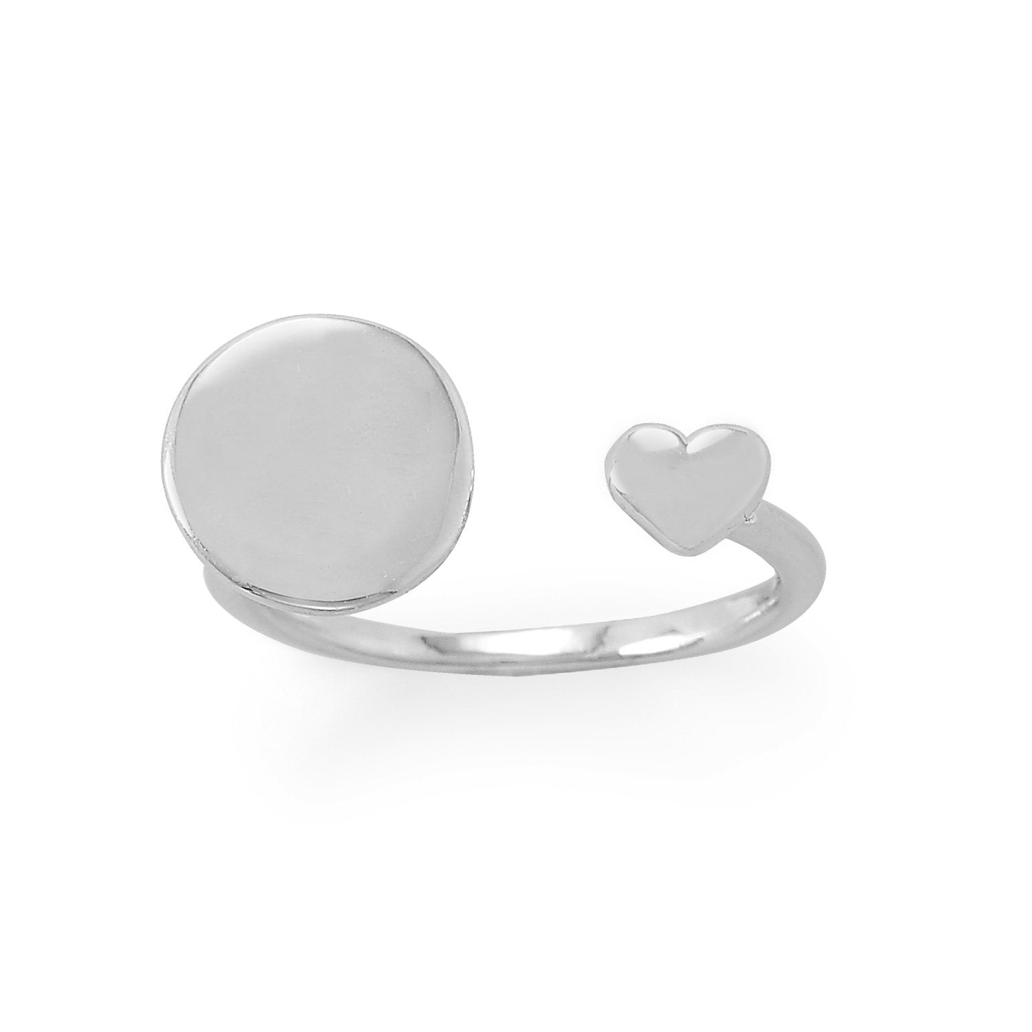 Engravable Rhodium Plated Wrap Ring with Heart - Joyeria Lady