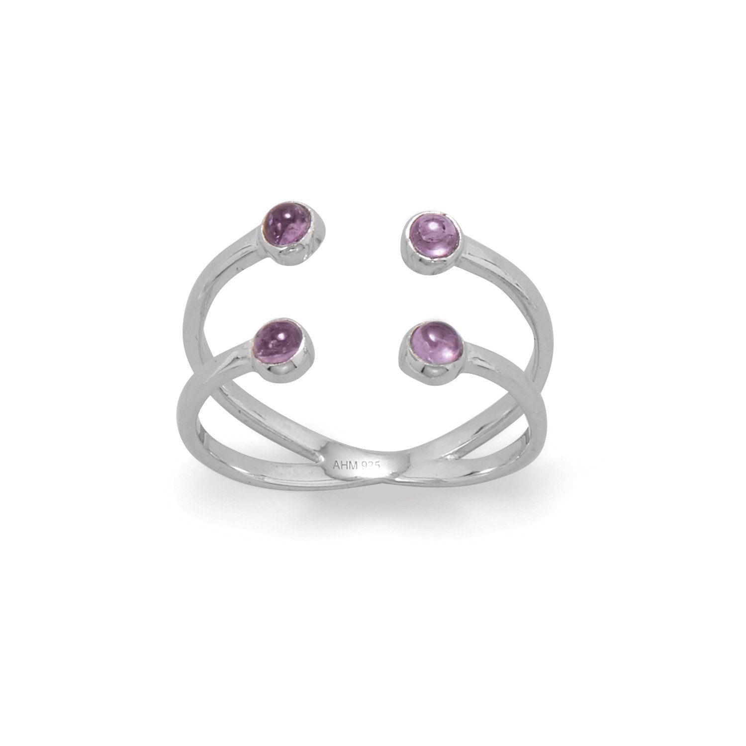 Rhodium Plated Amethyst Split Design Ring - Joyeria Lady