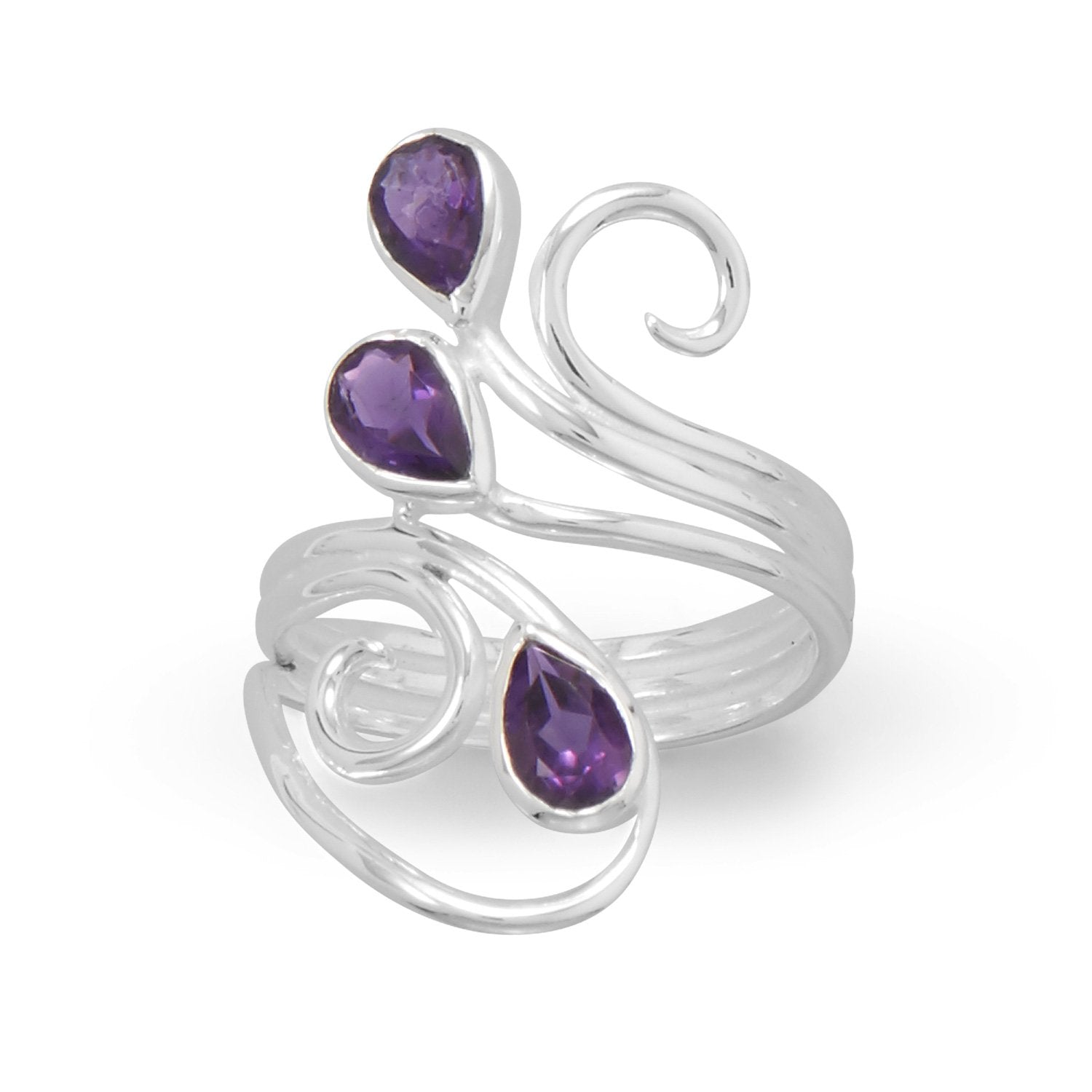 Polished Scroll Design Amethyst Ring - Joyeria Lady