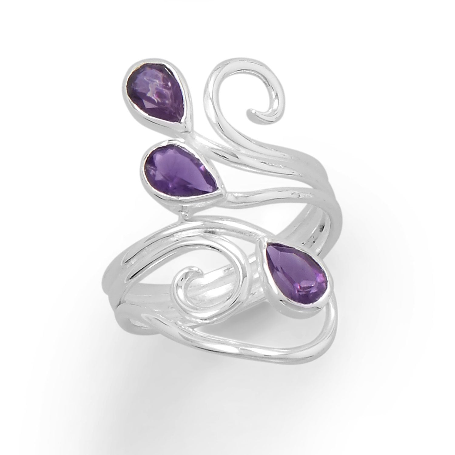 Polished Scroll Design Amethyst Ring - Joyeria Lady
