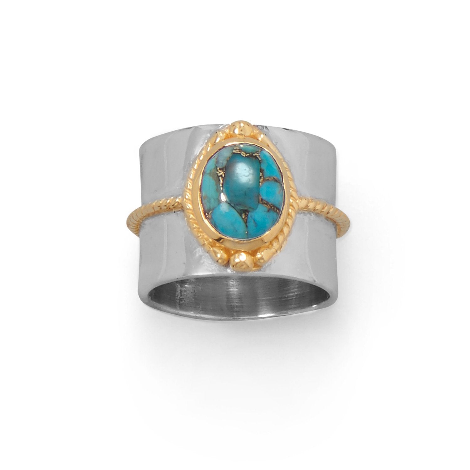 Two Tone Rope Edge Turquoise Ring - Joyeria Lady