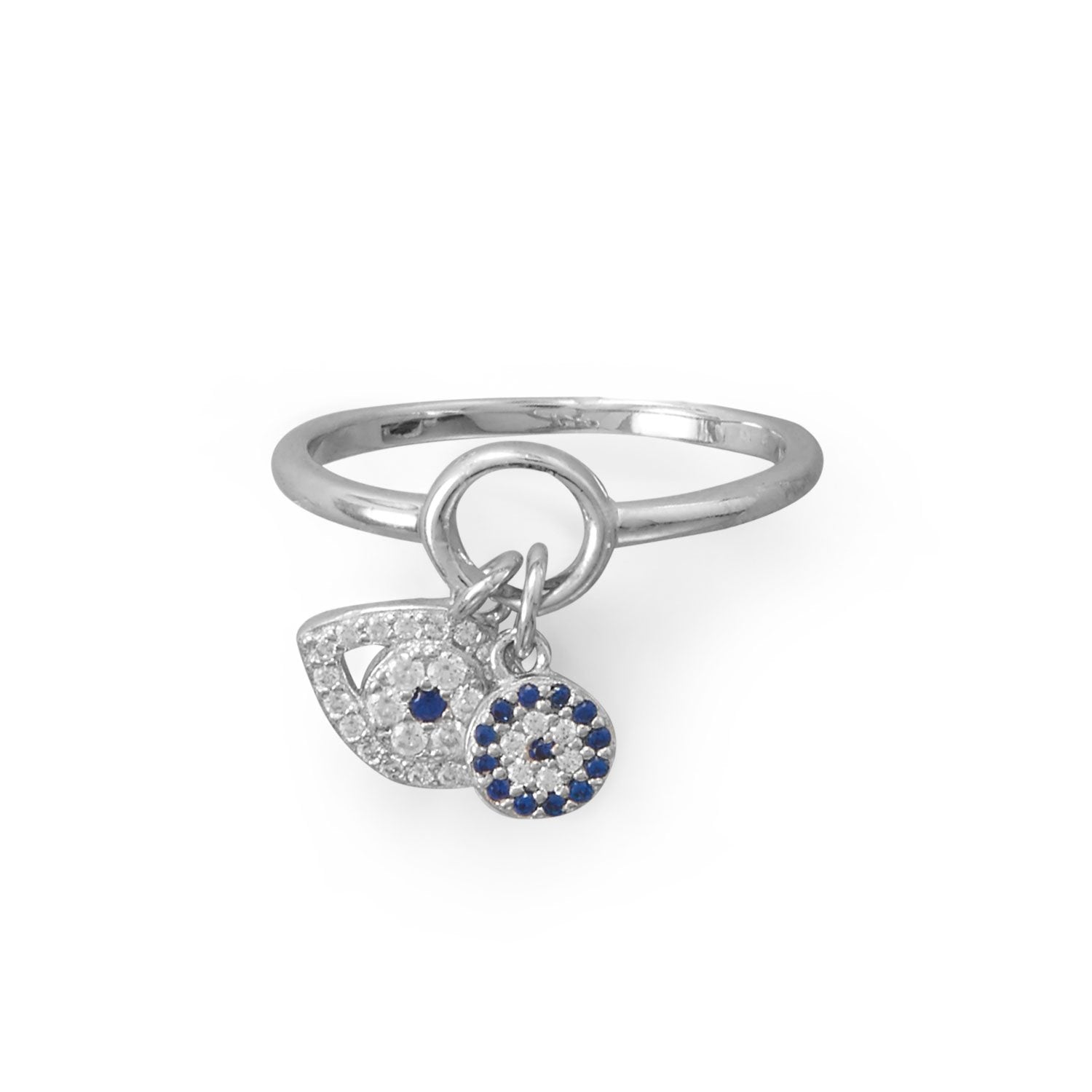 Rhodium Plated Evil Eye Charm Ring - Joyeria Lady