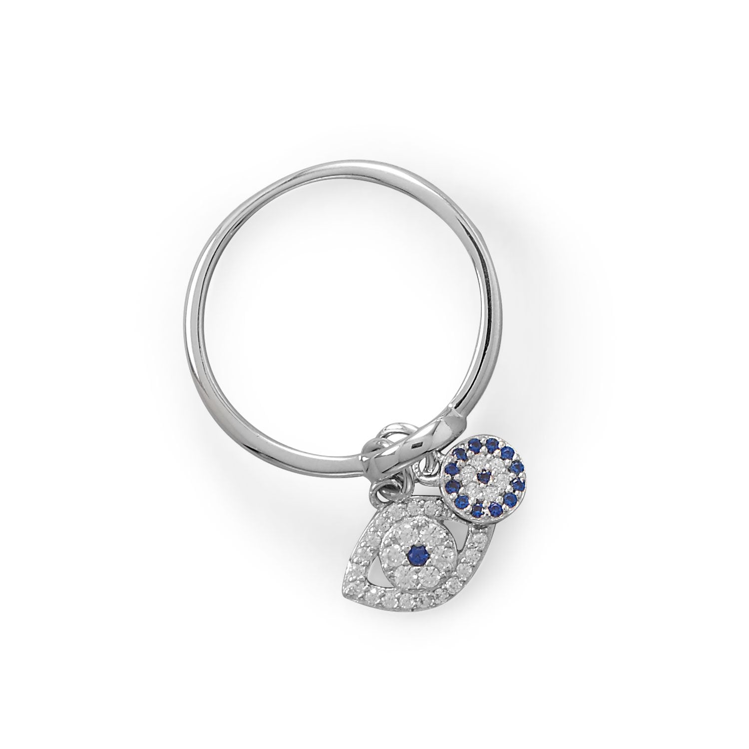 Rhodium Plated Evil Eye Charm Ring - Joyeria Lady