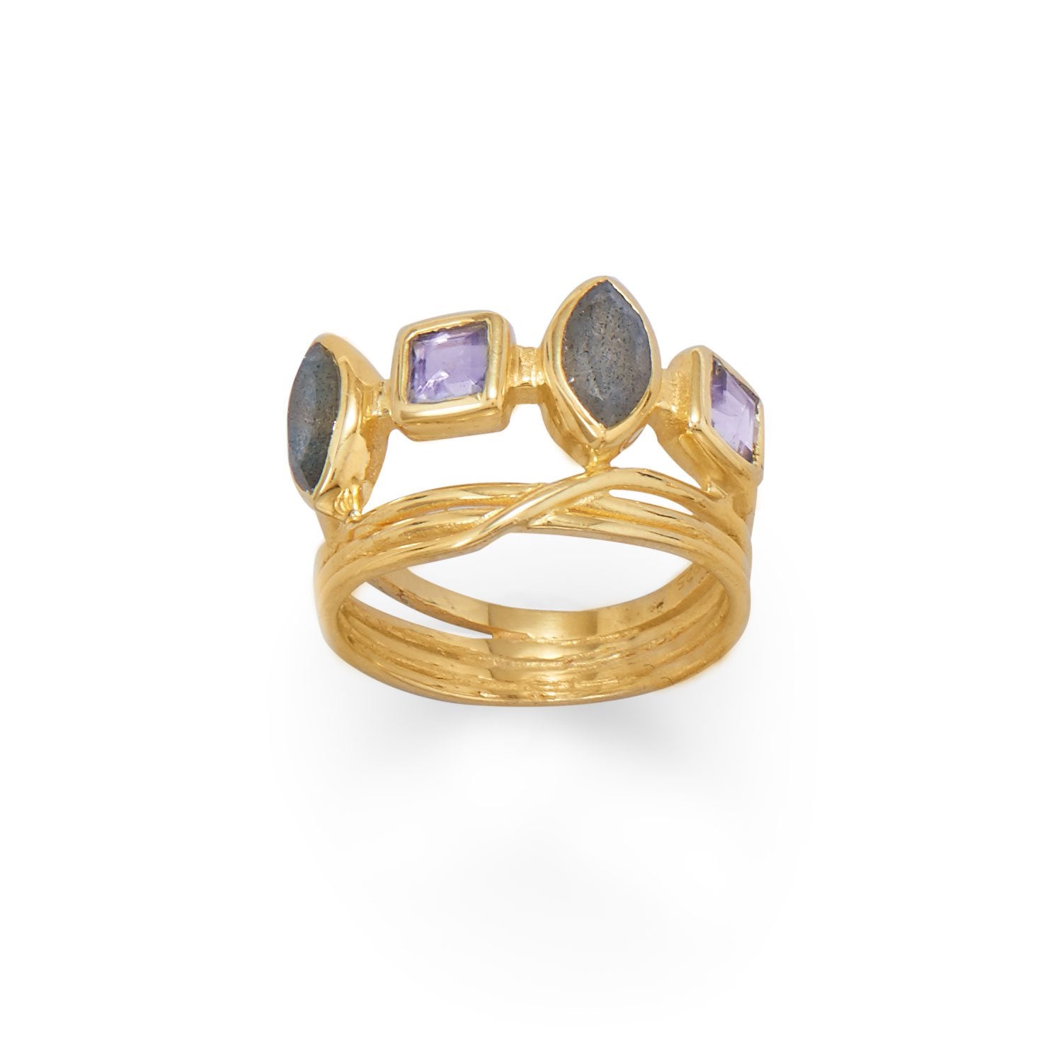 14 Karat Gold Plated Labradorite and Glass Ring - Joyeria Lady
