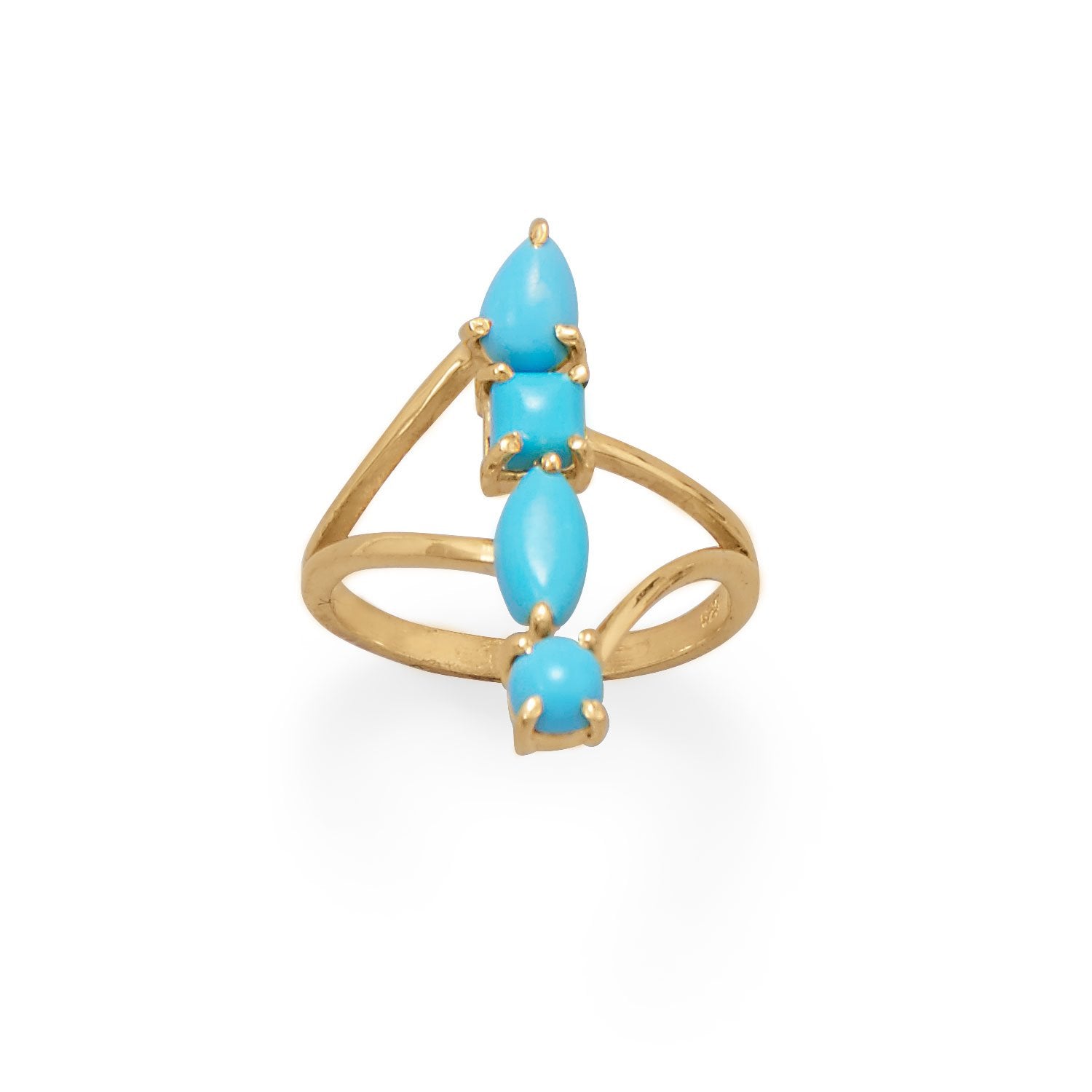 14 Karat Gold Plated Stacked Synthetic Turquoise Ring - Joyeria Lady