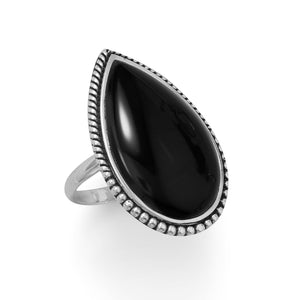 Large Black Onyx with Beaded Edge Ring - Joyeria Lady