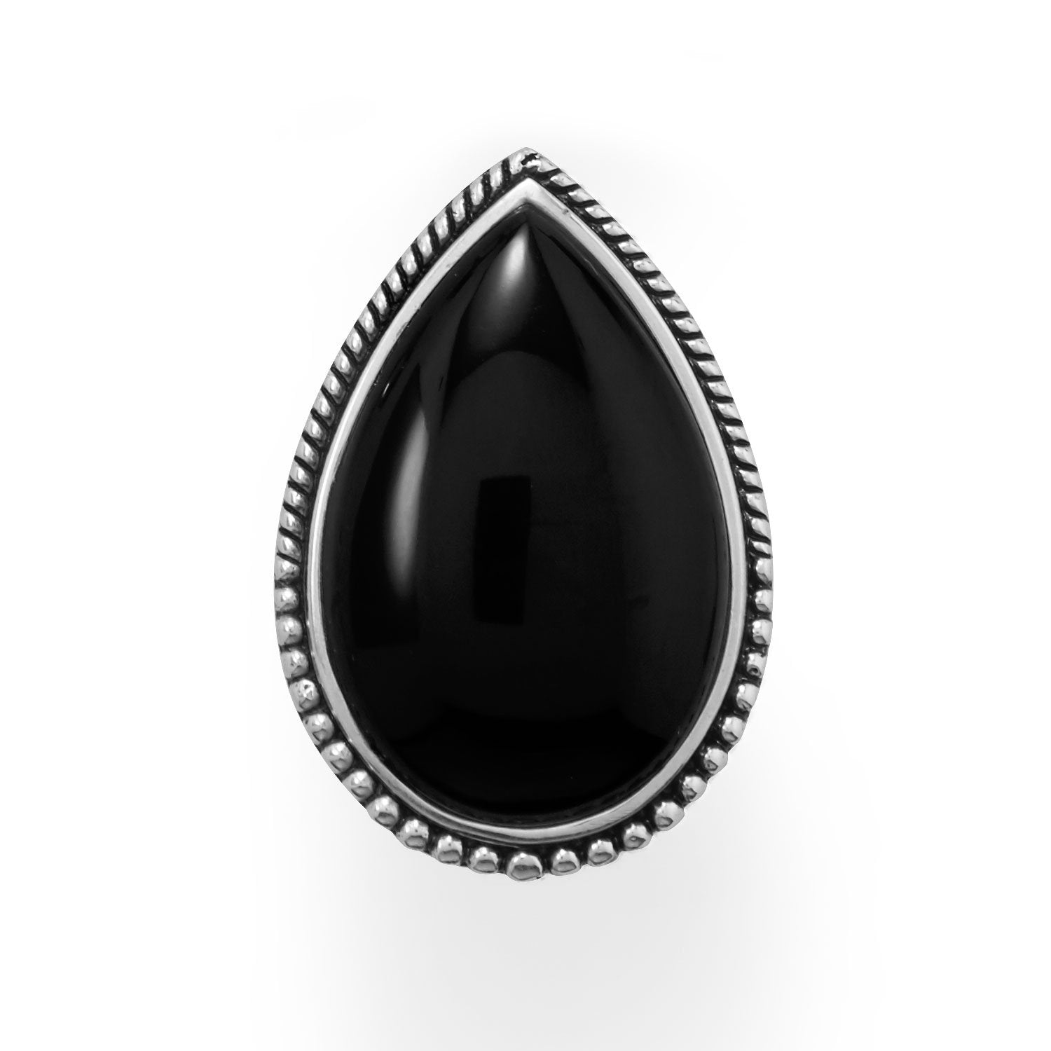 Large Black Onyx with Beaded Edge Ring - Joyeria Lady