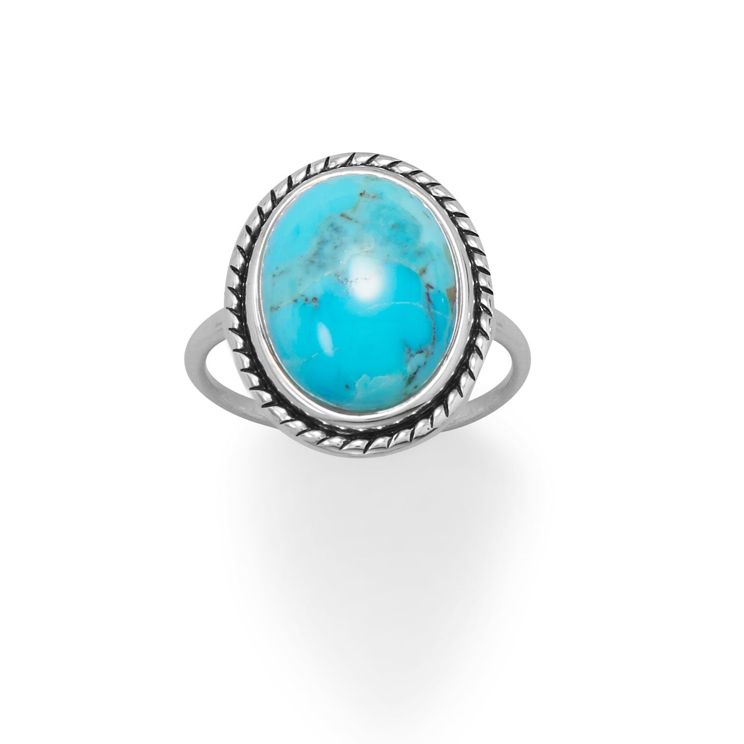 Oval Turquoise with Rope Edge Ring - Joyeria Lady
