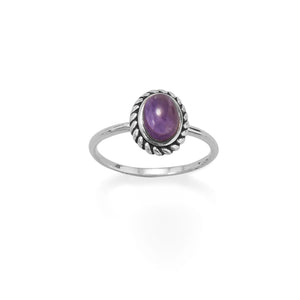 Delicate Oval Amethyst with Rope Edge Ring - Joyeria Lady
