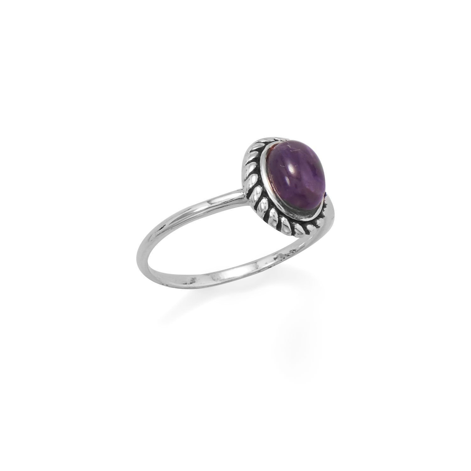 Delicate Oval Amethyst with Rope Edge Ring - Joyeria Lady
