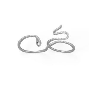 Charming Snake! Rhodium Plated CZ Wrap Snake Ring - Joyeria Lady