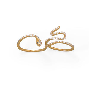 Sassy Serpent! 14 Karat Gold Plated CZ Wrap Snake Ring - Joyeria Lady