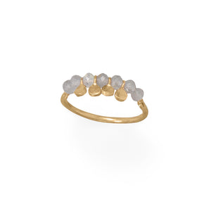 14 Karat Gold Plated Labradorite Bead and Disk Ring