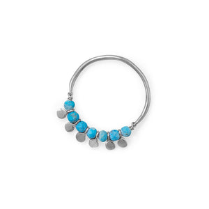 Rhodium Plated Synthetic Turquoise Bead and Disk Ring - Joyeria Lady