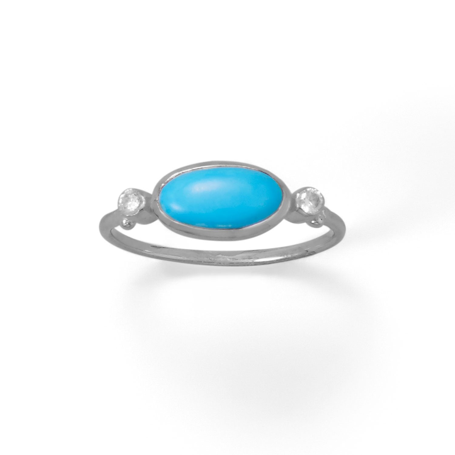 Oval Synthetic Turquoise and CZ Ring - Joyeria Lady