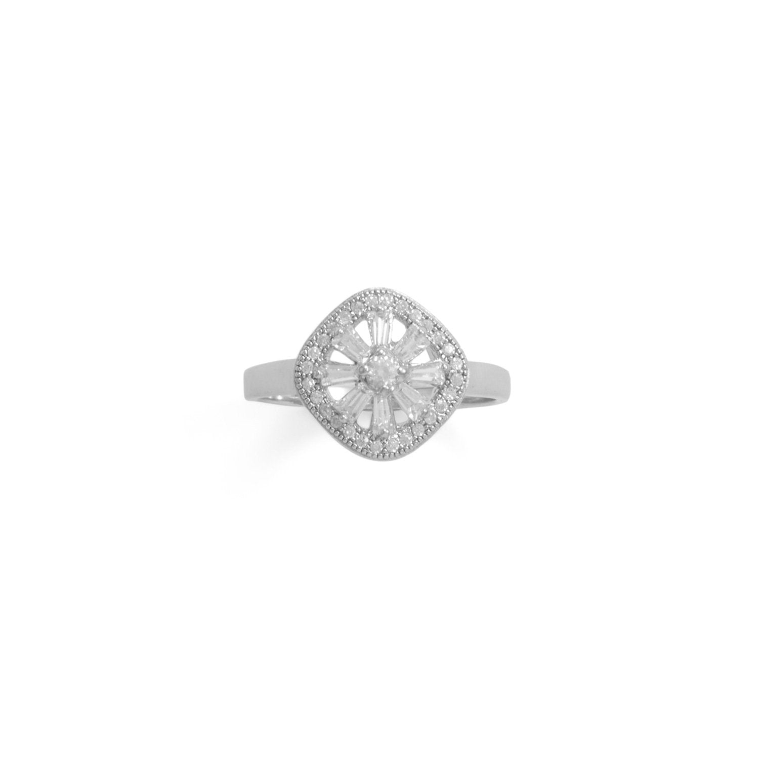 Rhodium Plated Baguette CZ Cushion Shaped Ring - Joyeria Lady