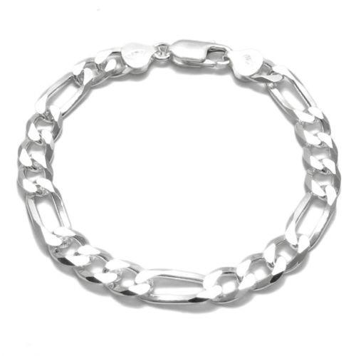 Classic Sterling Silver Figaro Chain Bracelet in 8mm (Gauge 200) width. Available in 8" and 9" Lengths. - Joyeria Lady