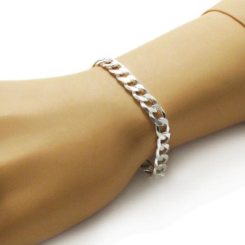 Elegant Sterling Silver FLAT Cuban Link Chain Bracelet in 8mm (Gauge 200) width. Available in 8" and 9" Lengths. - Joyeria Lady