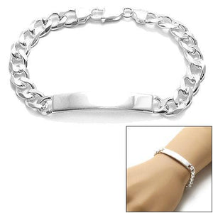 Handsome 8mm (220 Gauge) Sterling Silver Cuban Link ID Bracelet with Engravable Plate. Available in 8" Length. - Joyeria Lady