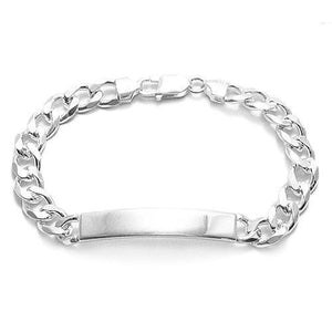 Handsome 8mm (220 Gauge) Sterling Silver Cuban Link ID Bracelet with Engravable Plate. Available in 8" Length.