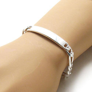 Stylish 8mm (220 Gauge) Sterling Silver Figaro Link ID Bracelet with Engravable Plate. Available in 8" and 9" Lengths.