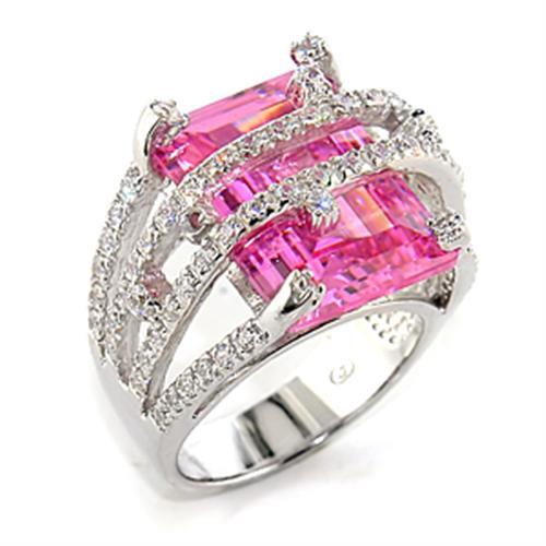 8X013 - Rhodium 925 Sterling Silver Ring with AAA Grade CZ  in Rose - Joyeria Lady
