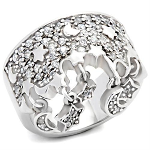 8X015 - Rhodium 925 Sterling Silver Ring with AAA Grade CZ  in Clear - Joyeria Lady