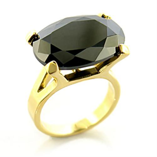 8X100 Gold Brass Ring with AAA Grade CZ in Jet - Joyeria Lady