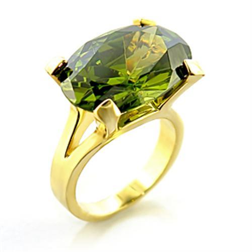 8X101 Gold Brass Ring with AAA Grade CZ in Olivine color - Joyeria Lady