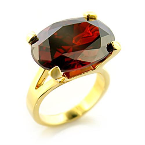 8X102 Gold Brass Ring with AAA Grade CZ in Garnet - Joyeria Lady